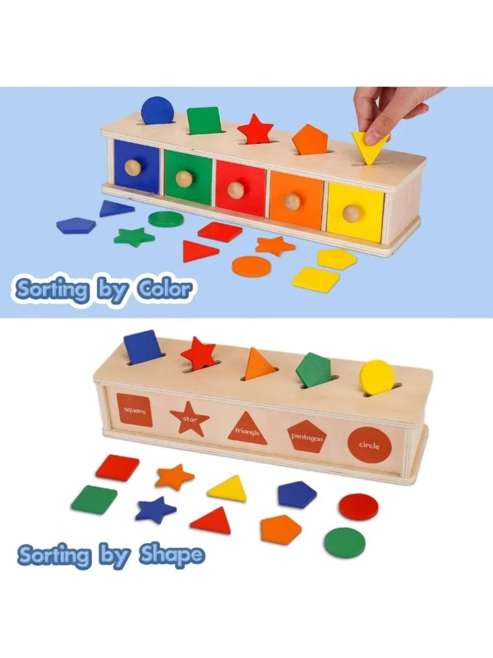 Wooden Montessori Color & Shape Sorter Toy for Toddlers, Preschool Learning Gift